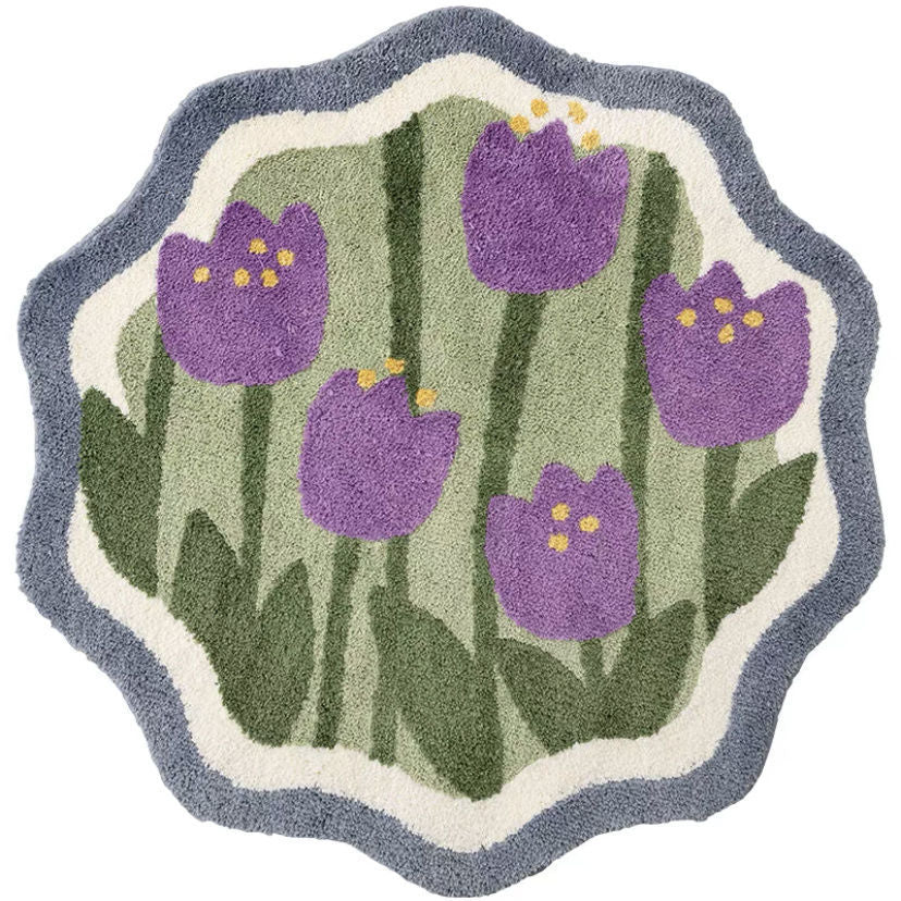 Soft Flower Round Bedside Rug Fluffy Plush Bedroom