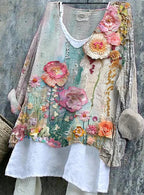 Women's Vintage Flower Pattern Print Cotton And Linen Shirt - product image 2