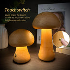 Wooden Mushroom Touch LED Night Light - product image 2