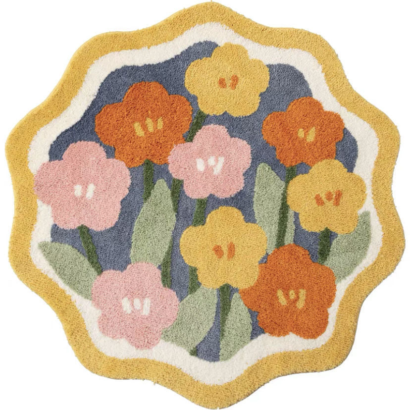 Soft Flower Round Bedside Rug Fluffy Plush Bedroom