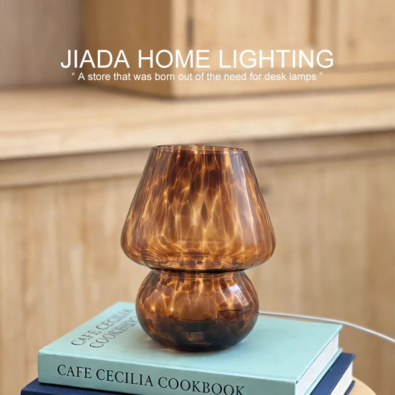 Colorful Glass Mushroom Table Lamp Bedside Lamp Cream Style Simple Girly Atmosphere Lamp Bedroom Decoration Lamp
