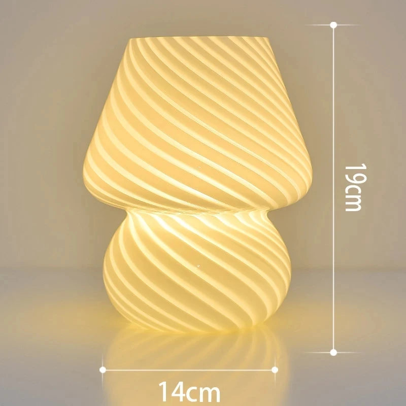 Glass LED Table Lamp Korean Ins Style Striped Mushroom Lamp Desk for Bedroom Bedside Lamp Home Decor Cute Mini Holiday Gifts