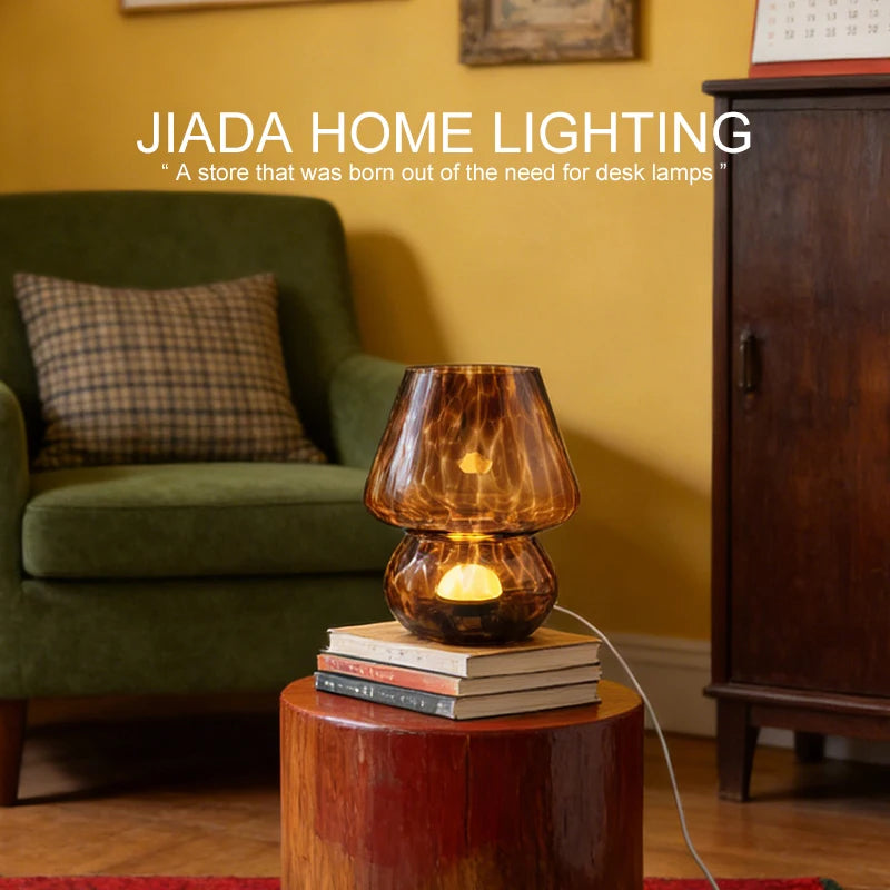 Colorful Glass Mushroom Table Lamp Bedside Lamp Cream Style Simple Girly Atmosphere Lamp Bedroom Decoration Lamp