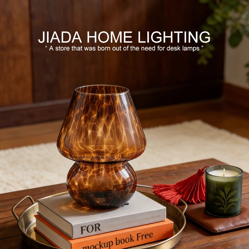 Colorful Glass Mushroom Table Lamp Bedside Lamp Cream Style Simple Girly Atmosphere Lamp Bedroom Decoration Lamp