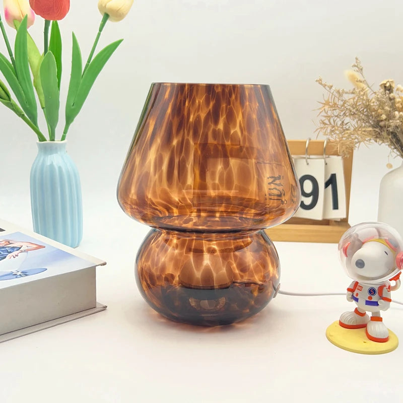 Colorful Glass Mushroom Table Lamp Bedside Lamp Cream Style Simple Girly Atmosphere Lamp Bedroom Decoration Lamp