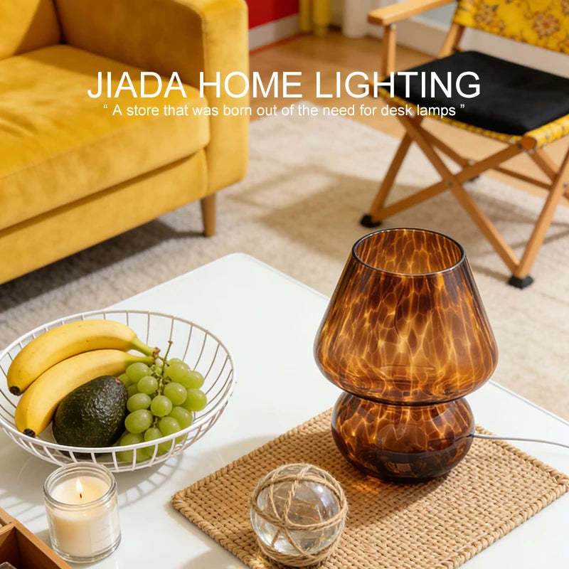Colorful Glass Mushroom Table Lamp Bedside Lamp Cream Style Simple Girly Atmosphere Lamp Bedroom Decoration Lamp