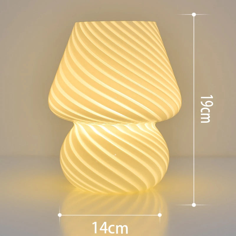 Glass LED Table Lamp Korean Ins Style Striped Mushroom Lamp Desk for Bedroom Bedside Lamp Home Decor Cute Mini Holiday Gifts