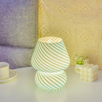 Glass LED Table Lamp Korean Ins Style Striped Mushroom Lamp Desk for Bedroom Bedside Lamp Home Decor Cute Mini Holiday Gifts