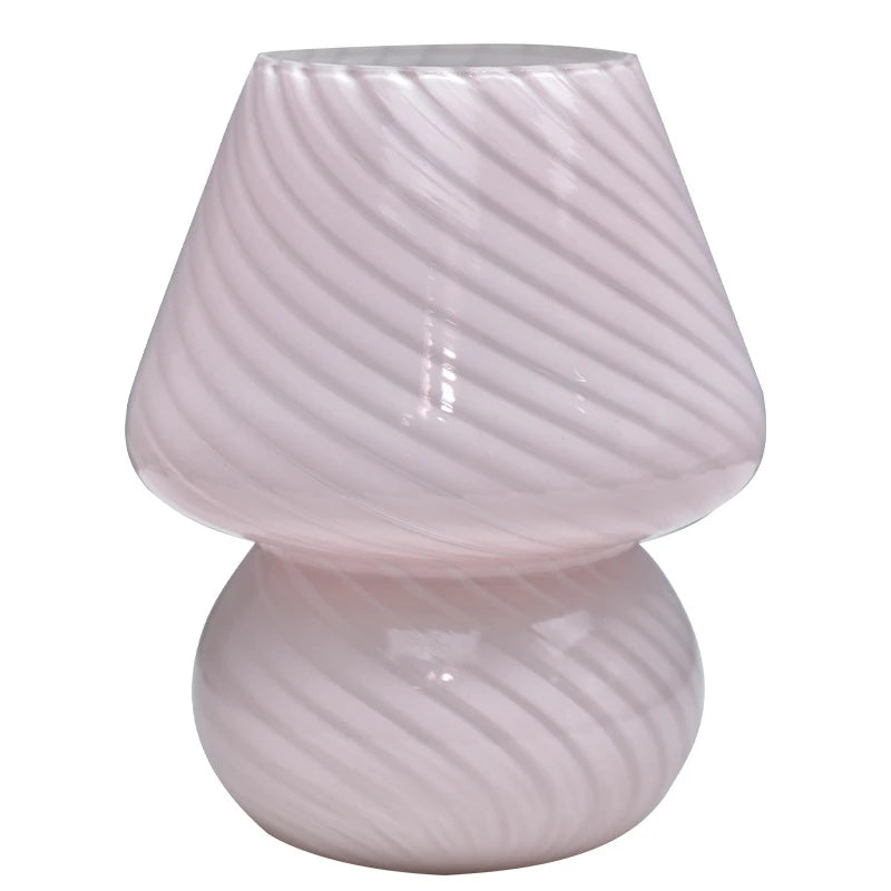 Glass LED Table Lamp Korean Ins Style Striped Mushroom Lamp Desk for Bedroom Bedside Lamp Home Decor Cute Mini Holiday Gifts