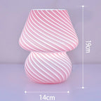 Glass LED Table Lamp Korean Ins Style Striped Mushroom Lamp Desk for Bedroom Bedside Lamp Home Decor Cute Mini Holiday Gifts