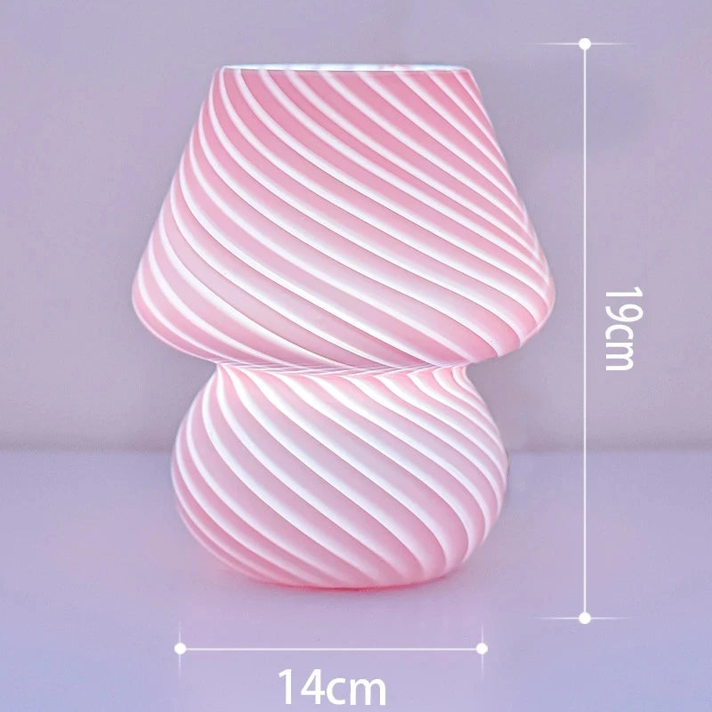 Glass LED Table Lamp Korean Ins Style Striped Mushroom Lamp Desk for Bedroom Bedside Lamp Home Decor Cute Mini Holiday Gifts