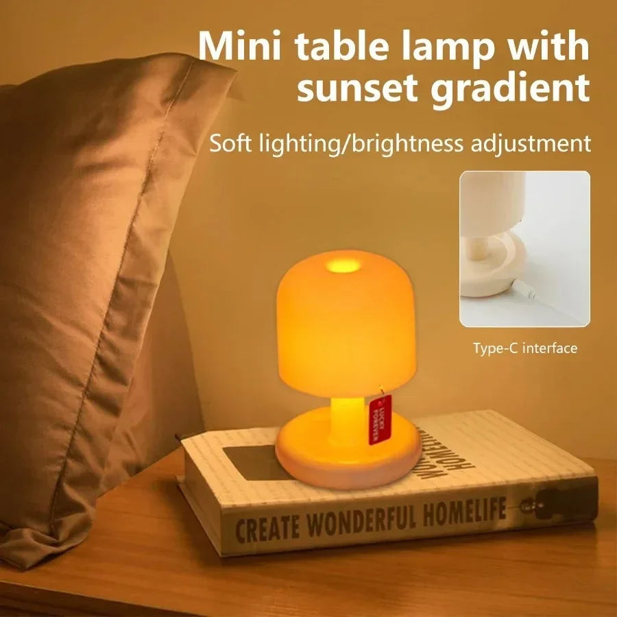 Mini Desktop Sunset Night Lamp Creative USB Rechargeable Mushroom Style Led Night Light for Coffee Bar Home Decor Bedroom