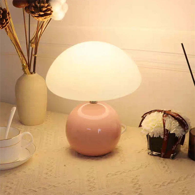 Ceramic Mushroom Table Lamp Nordic Cream Style Bedroom Bedside Living Room and Dining Room Table Lamp Atmosphere Table Lamp