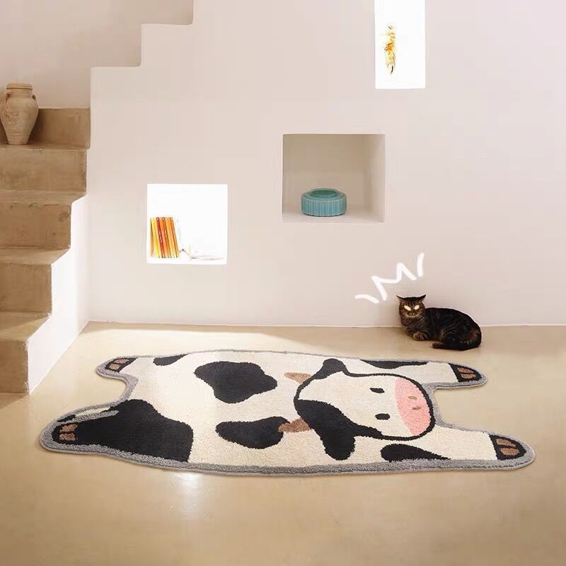 Bedroom Cute Cow Shape Plush Rug