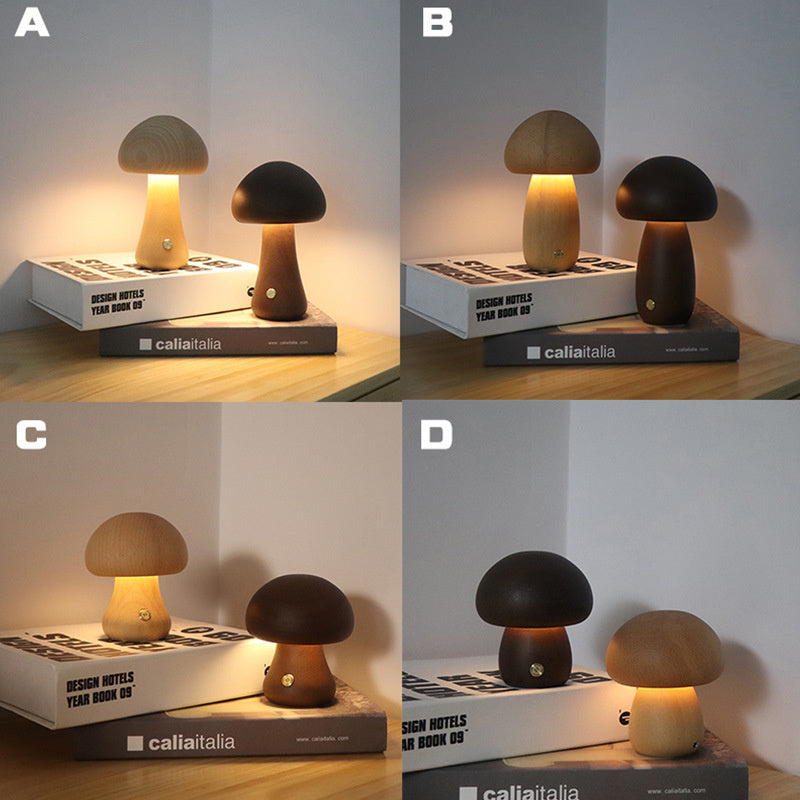Wooden Mushroom Touch LED Night Light