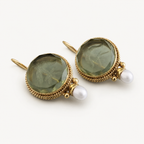 Vintage gold earrings with olive stones and pearl drops